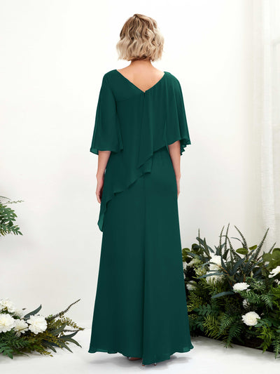 Carlyna Violaine A-Line Dark Emerald Bridesmaid Dress Maxi Three Quarter Sleeve V-Neck Dress Back View #color_dark-emerald