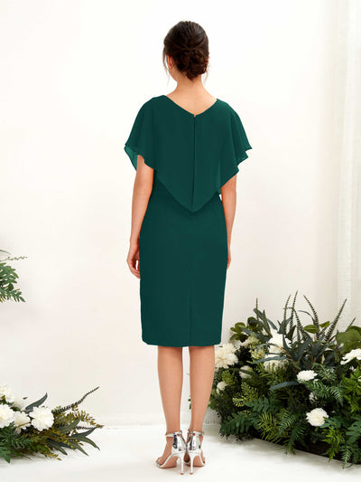 Carlyna Vanessa Sheath Dark Emerald Bridesmaid Dress Knee-Length Cap Sleeve V-Neck Dress Back View #color_dark-emerald