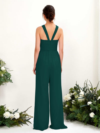 Carlyna Hilona Jumpsuit Dark Emerald Bridesmaid Dress Maxi Sleeveless V-Neck Dress Back View #color_dark-emerald