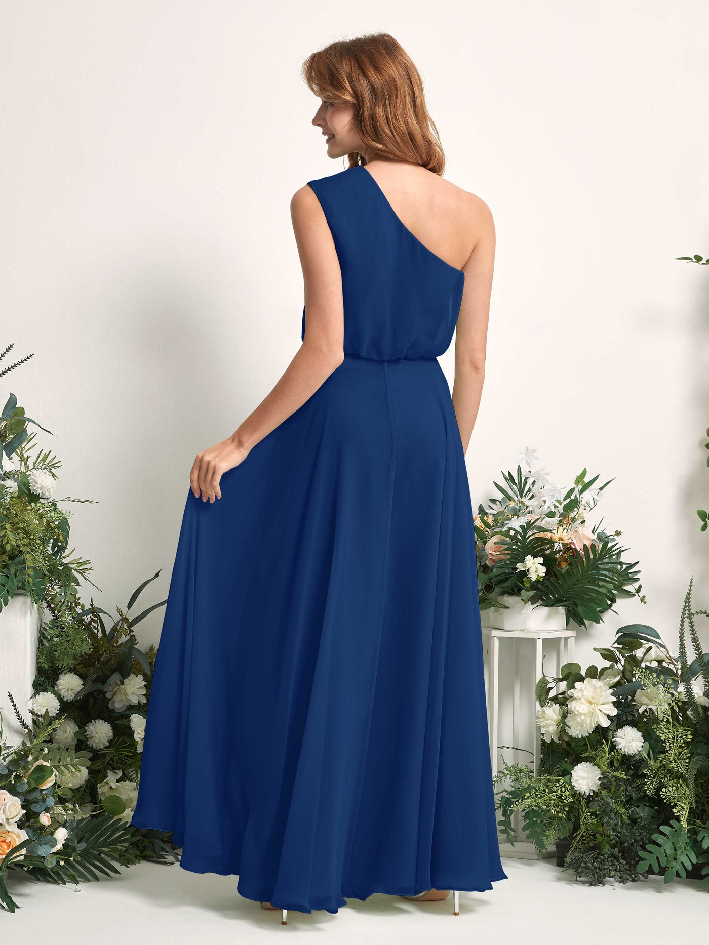Bridesmaid Dress A-line Chiffon One Shoulder Full Length Sleeveless Wedding Party Dress - Royal Blue (81226837)#color_royal-blue