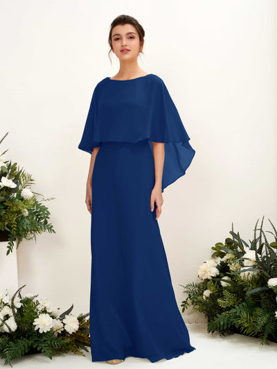 Carlyna Savin Sheath Royal Blue Bridesmaid Dress Maxi Cap Sleeve Boat Neck Dress Front View #color_royal-blue