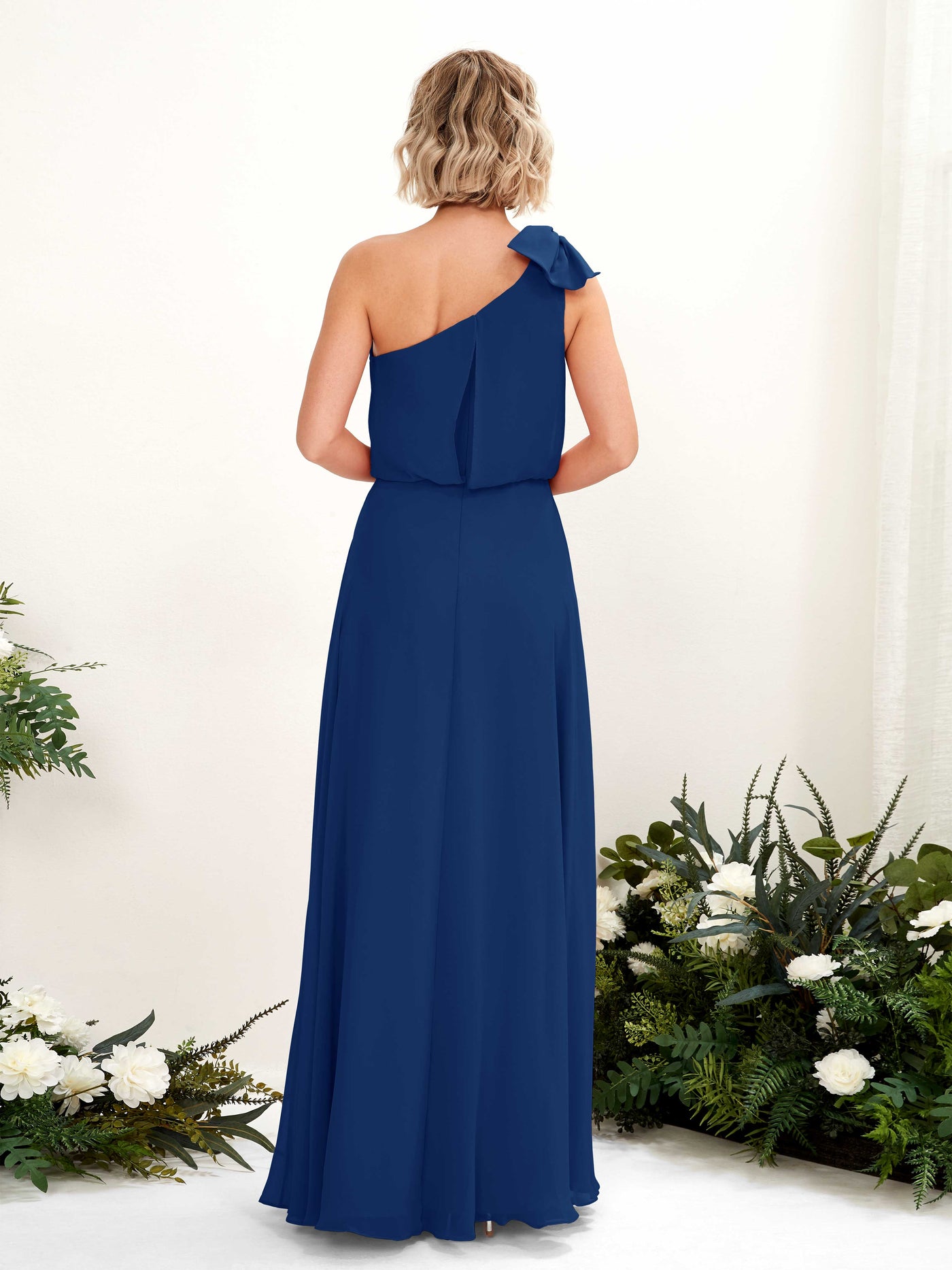 Royal Blue Bridesmaid Dresses Bridesmaid Dress A-line Chiffon One Shoulder Full Length Sleeveless Wedding Party Dress (81225537)#color_royal-blue