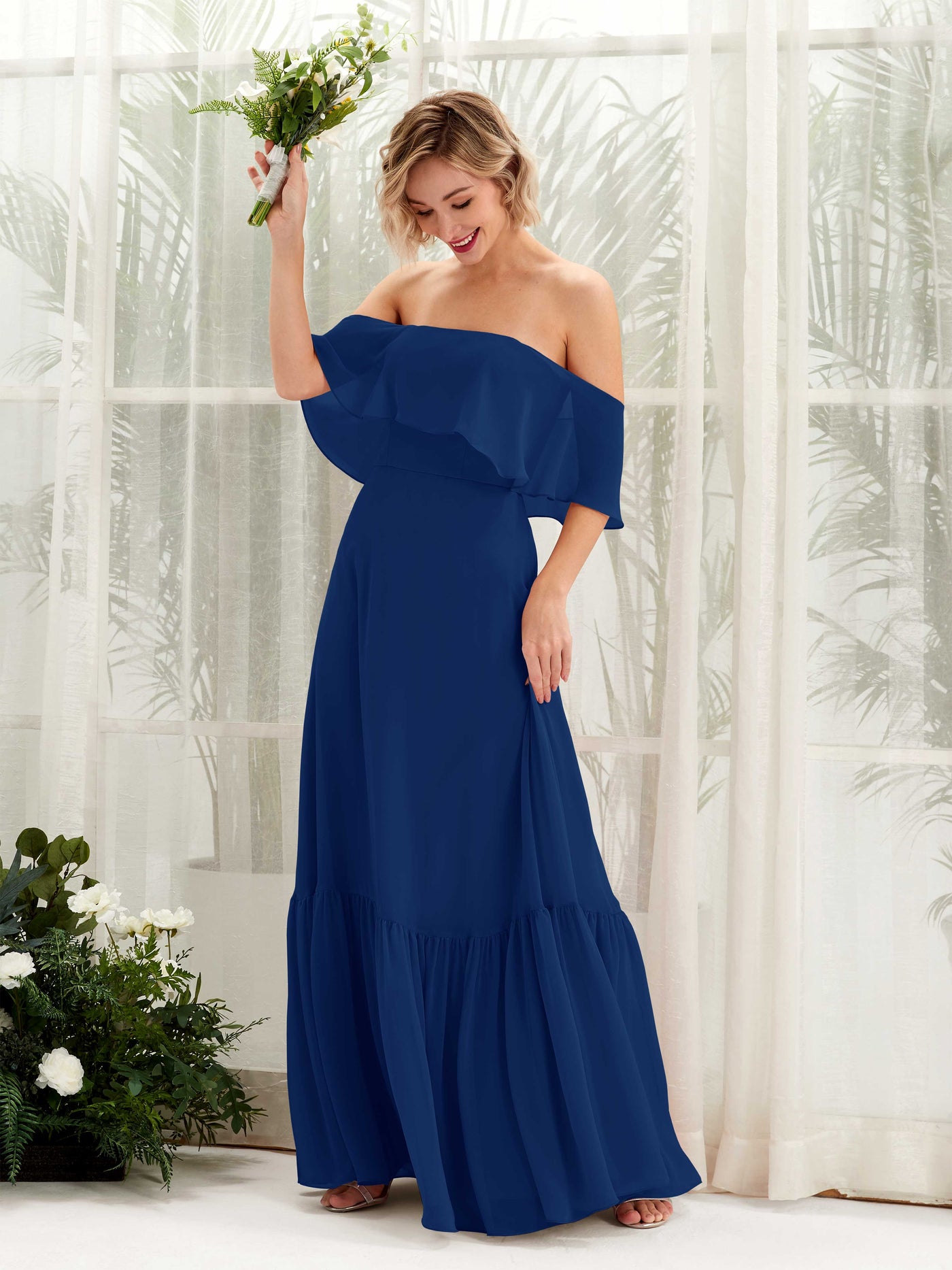 Royal Blue Bridesmaid Dresses Bridesmaid Dress A-line Chiffon Off Shoulder Full Length Sleeveless Wedding Party Dress (81224537)#color_royal-blue