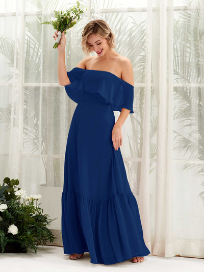 Carlyna Joie A-Line Royal Blue Bridesmaid Dress Maxi Sleeveless Off the Shoulder Dress Front View #color_royal-blue
