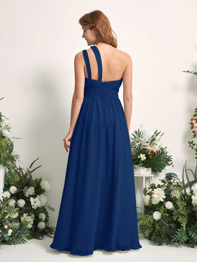 Carlyna Evelyn A-Line Royal Blue Bridesmaid Dress Maxi Sleeveless One Shoulder Dress Back View #color_royal-blue