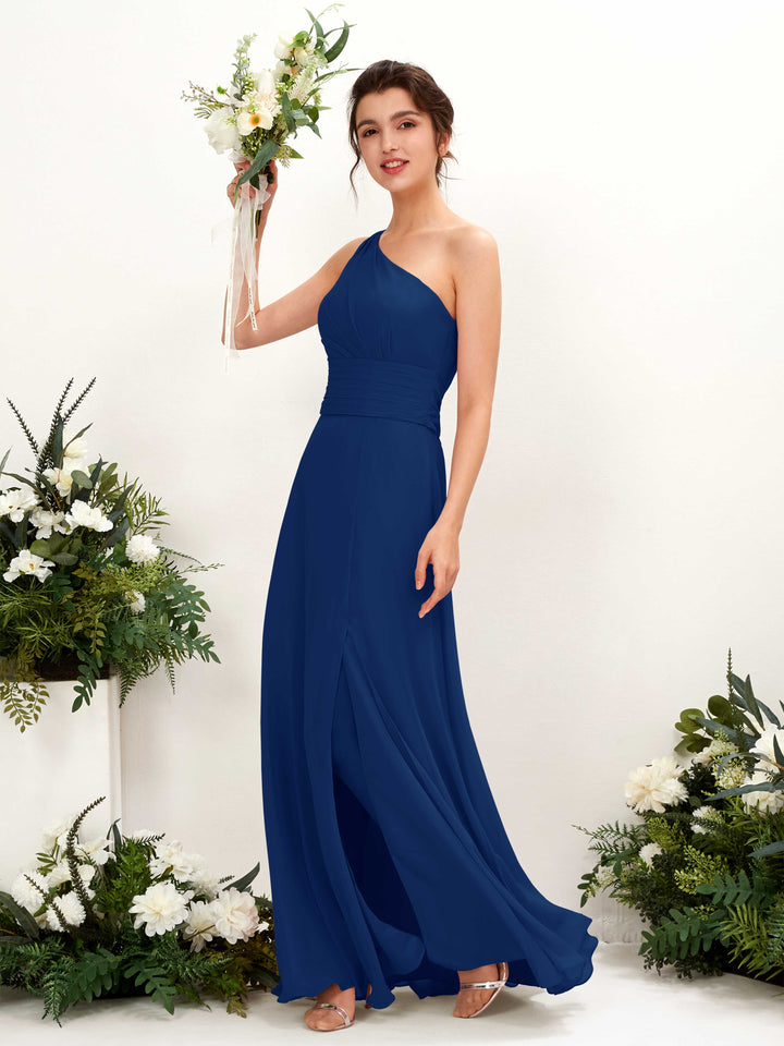 Royal Blue Bridesmaid Dresses Bridesmaid Dress A-line Chiffon One Shoulder Full Length Sleeveless Wedding Party Dress (81224737)