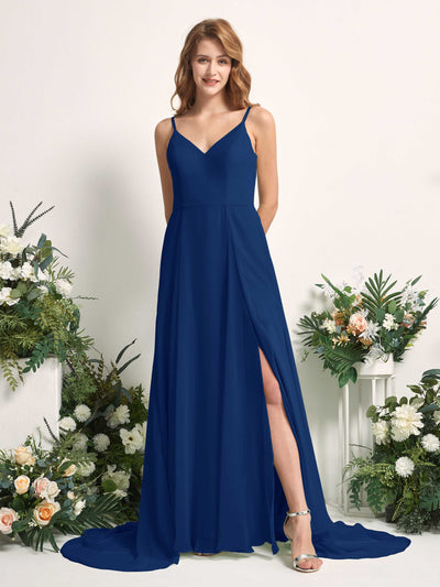 Carlyna Marcia A-Line Royal Blue Bridesmaid Dress Maxi Sleeveless V-Neck Dress Front View #color_royal-blue
