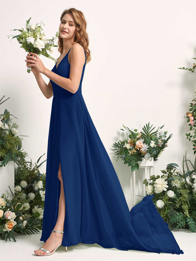 Carlyna Marcia A-Line Royal Blue Bridesmaid Dress Maxi Sleeveless V-Neck Dress Side View 2 #color_royal-blue