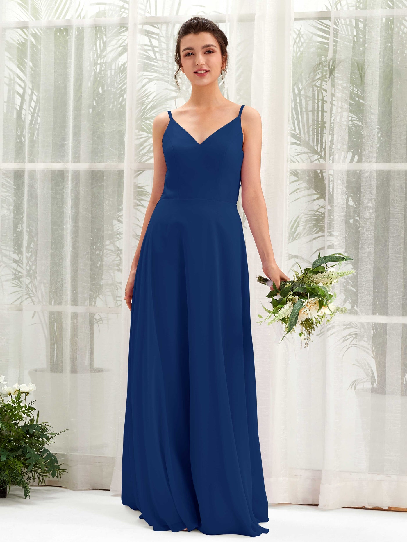 Royal Blue Bridesmaid Dresses Bridesmaid Dress A-line Chiffon Spaghetti-straps Full Length Sleeveless Wedding Party Dress (81220637)#color_royal-blue