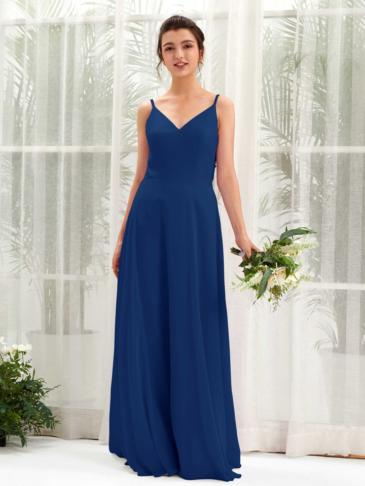 Royal Blue Bridesmaid Dresses Bridesmaid Dress A-line Chiffon Spaghetti-straps Full Length Sleeveless Wedding Party Dress (81220637)
