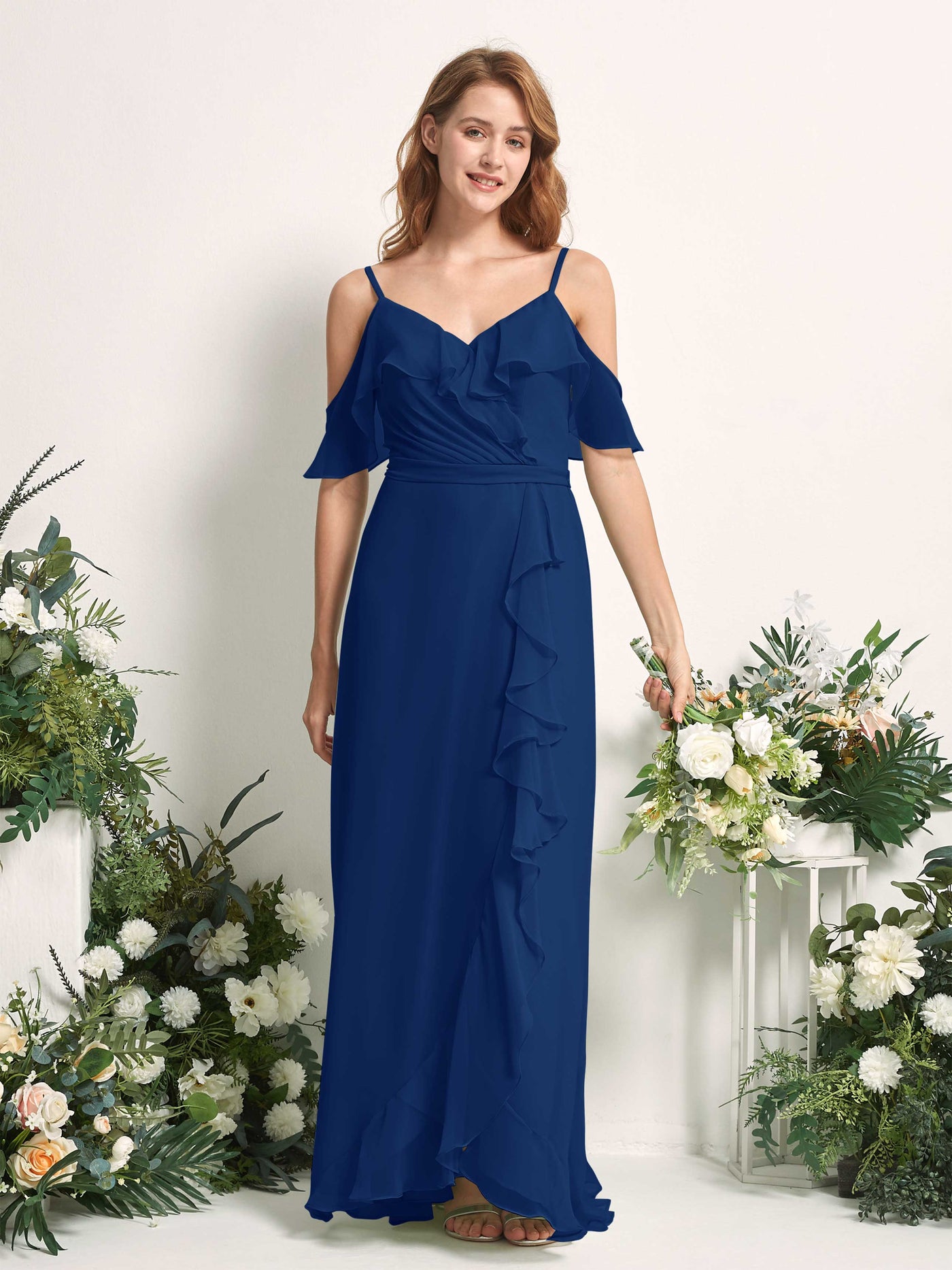 Bridesmaid Dress A-line Chiffon Spaghetti-straps Full Length Sleeveless Wedding Party Dress - Royal Blue (81227437)#color_royal-blue