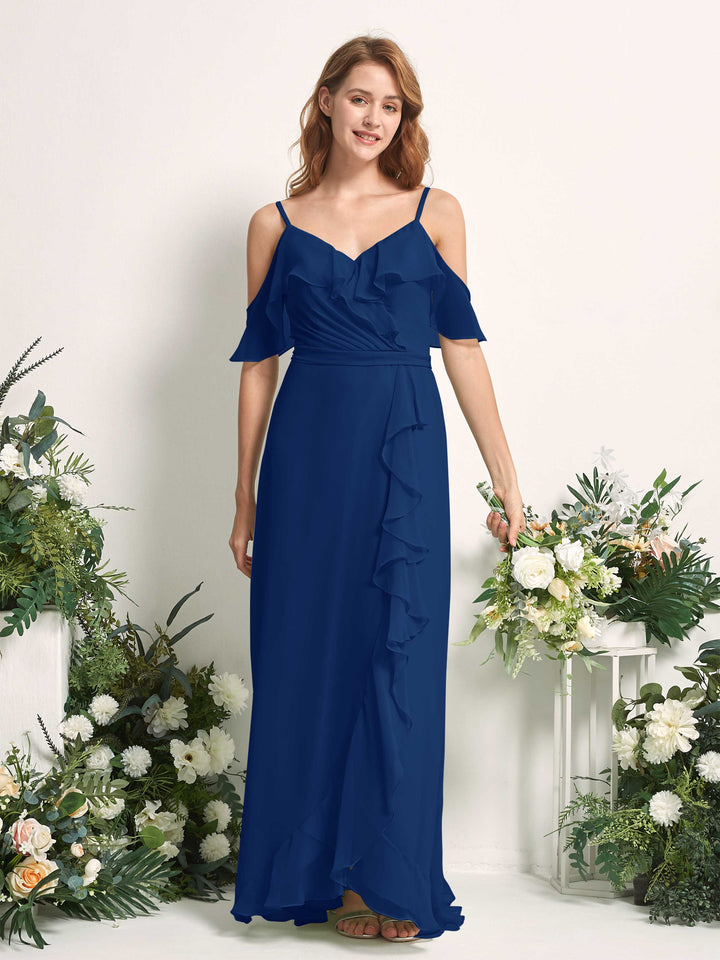 Bridesmaid Dress A-line Chiffon Spaghetti-straps Full Length Sleeveless Wedding Party Dress - Royal Blue (81227437)