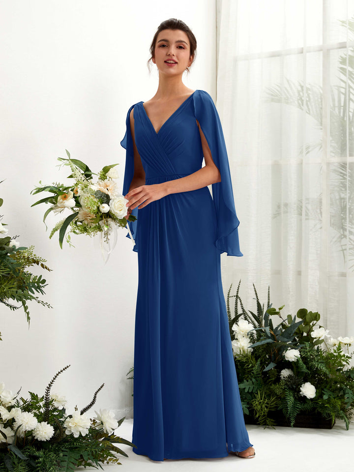Royal Blue Bridesmaid Dresses Bridesmaid Dress A-line Chiffon Straps Full Length Long Sleeves Wedding Party Dress (80220137)