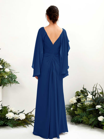 Carlyna Alain A-Line Royal Blue Bridesmaid Dress Maxi Cap Sleeve V-Neck Dress Back View #color_royal-blue