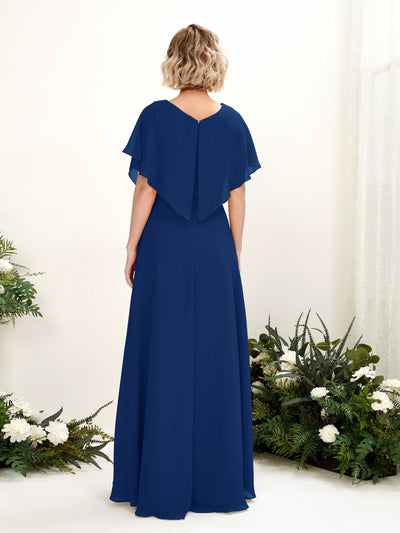 Carlyna Soleil A-Line Royal Blue Bridesmaid Dress Maxi Short Sleeve V-Neck Dress Back View #color_royal-blue