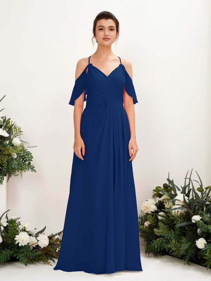 Ball Gown Off Shoulder Spaghetti-straps Chiffon Bridesmaid Dress - Royal Blue (81221737)