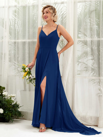 Carlyna Mana A-Line Royal Blue Bridesmaid Dress Maxi Sleeveless V-Neck Dress Front View #color_royal-blue