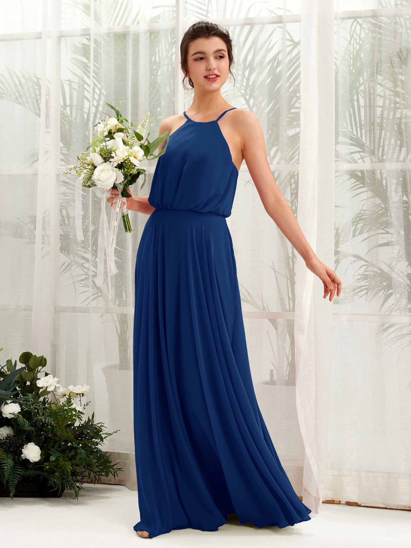 Royal Blue Bridesmaid Dresses Bridesmaid Dress Ball Gown Chiffon Halter Full Length Sleeveless Wedding Party Dress (81223437)#color_royal-blue