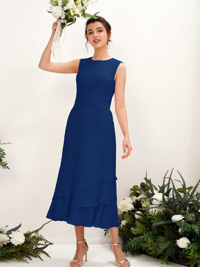 Carlyna Raina Mermaid Royal Blue Bridesmaid Dress Midi Sleeveless Round Neck Dress Front View #color_royal-blue
