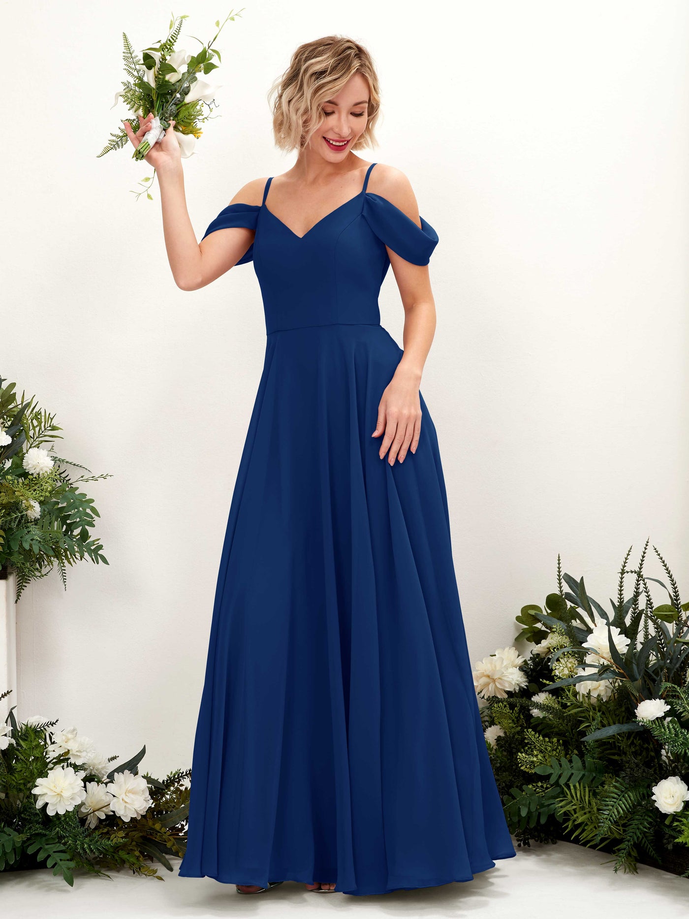Royal Blue Bridesmaid Dresses Bridesmaid Dress A-line Chiffon Off Shoulder Full Length Sleeveless Wedding Party Dress (81224937)#color_royal-blue