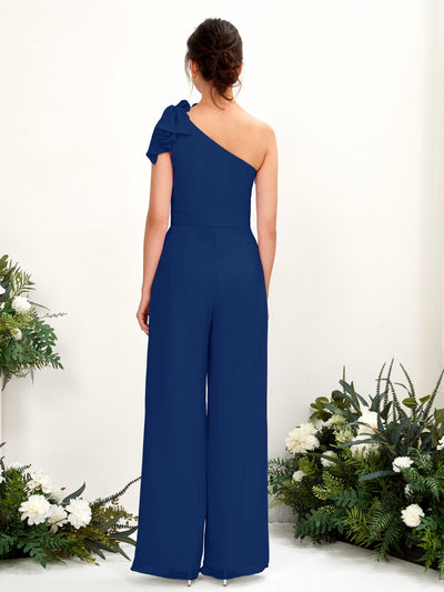 Carlyna Jasmine Jumpsuit Royal Blue Bridesmaid Dress Maxi Sleeveless One Shoulder Dress Back View #color_royal-blue