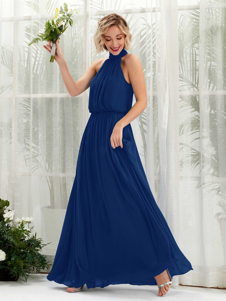Royal Blue Bridesmaid Dresses Bridesmaid Dress A-line Chiffon Halter Full Length Sleeveless Wedding Party Dress (81222937)