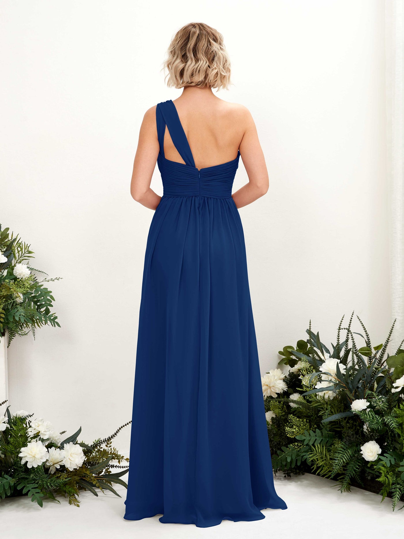 Royal Blue Bridesmaid Dresses Bridesmaid Dress Ball Gown Chiffon One Shoulder Full Length Sleeveless Wedding Party Dress (81225037)#color_royal-blue