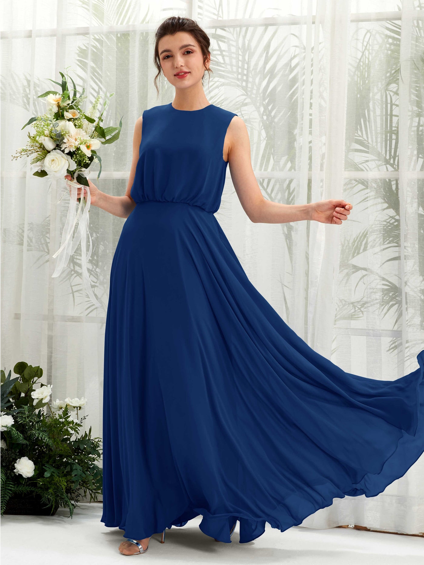 Royal Blue Bridesmaid Dresses Bridesmaid Dress A-line Chiffon Round Full Length Sleeveless Wedding Party Dress (81222837)#color_royal-blue