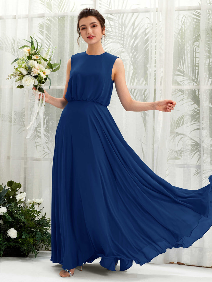 Royal Blue Bridesmaid Dresses Bridesmaid Dress A-line Chiffon Round Full Length Sleeveless Wedding Party Dress (81222837)