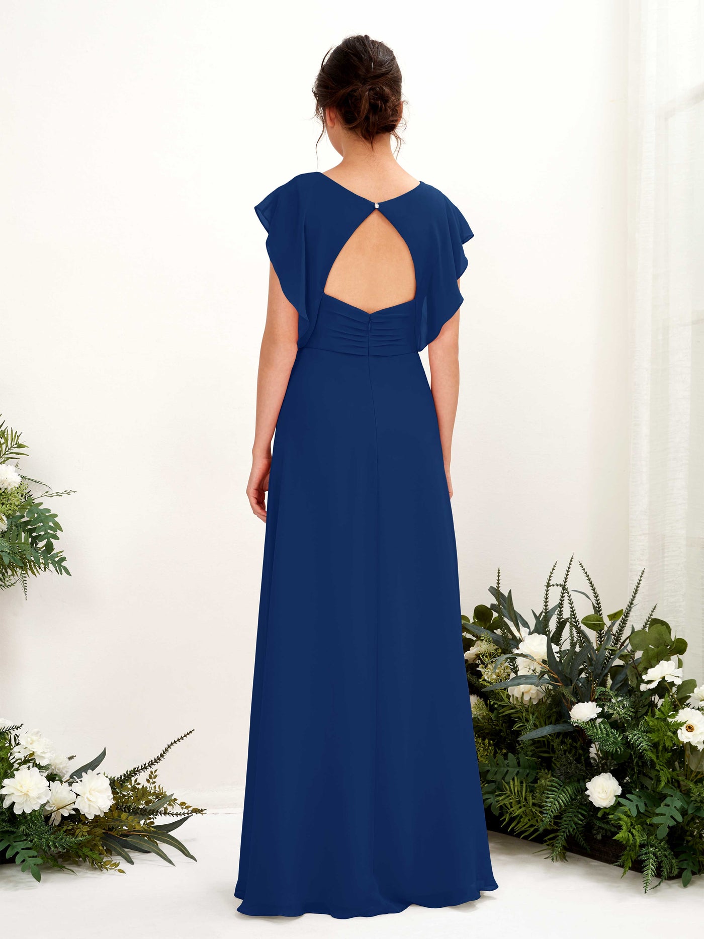 Royal Blue Bridesmaid Dresses Bridesmaid Dress A-line Chiffon V-neck Full Length Short Sleeves Wedding Party Dress (81225637)#color_royal-blue