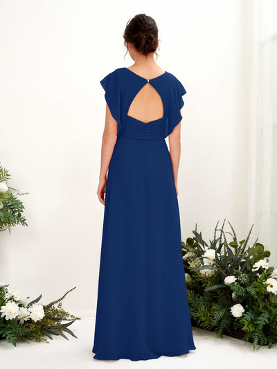 Carlyna Annie A-Line Royal Blue Bridesmaid Dress Maxi Cap Sleeve V-Neck Dress Back View #color_royal-blue
