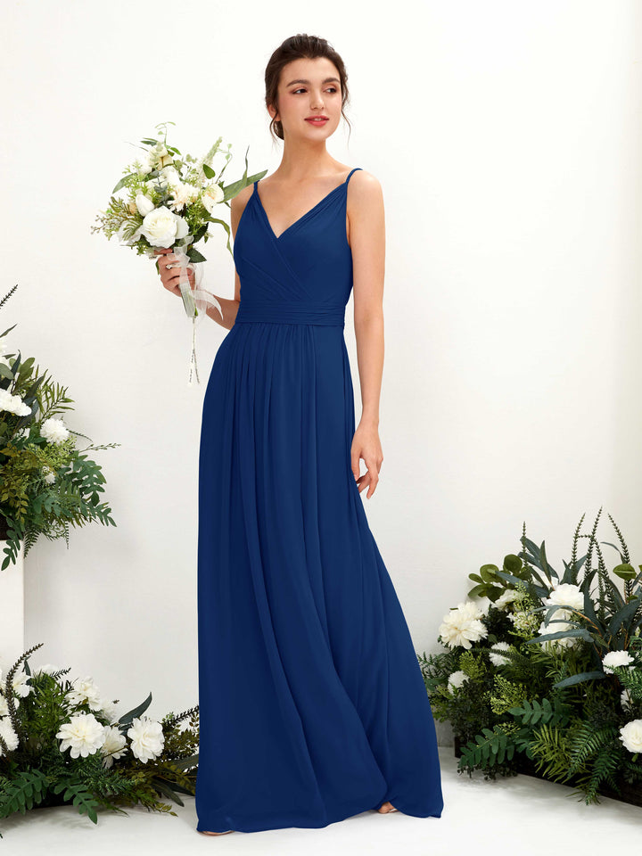 Royal Blue Bridesmaid Dresses Bridesmaid Dress A-line Chiffon Spaghetti-straps Full Length Sleeveless Wedding Party Dress (81223937)
