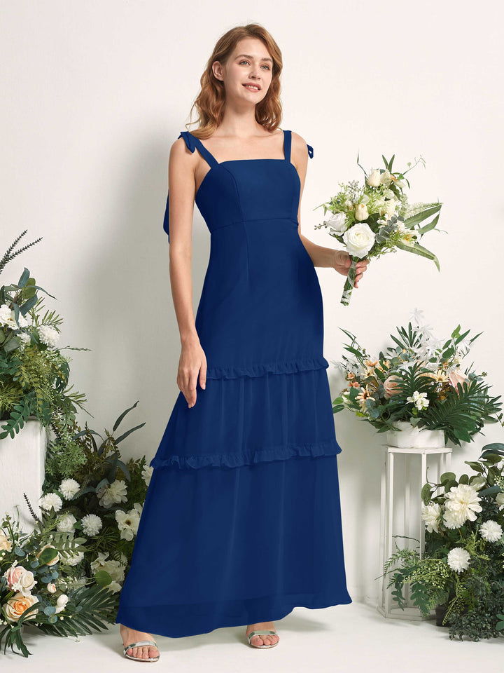 Bridesmaid Dress Chiffon Straps Full Length Sleeveless Wedding Party Dress - Royal Blue (81227537)