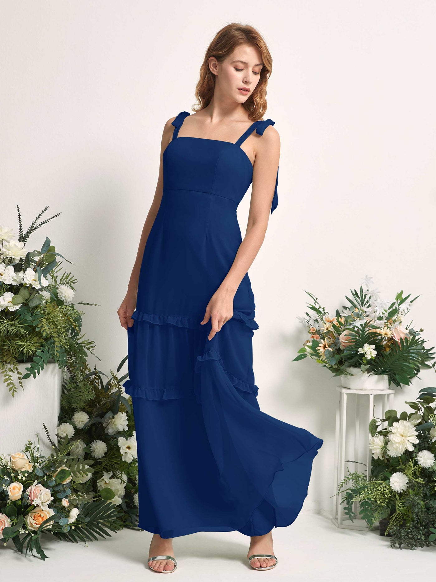 Bridesmaid Dress Chiffon Straps Full Length Sleeveless Wedding Party Dress - Royal Blue (81227537)#color_royal-blue