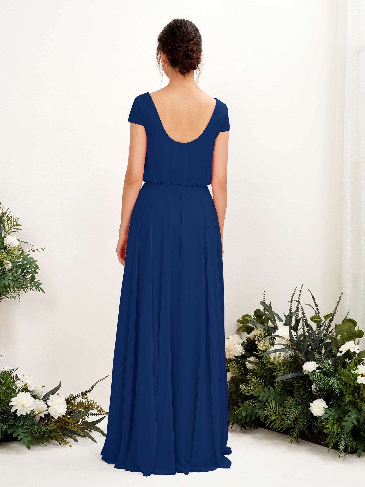 Royal Blue Bridesmaid Dresses Bridesmaid Dress A-line Chiffon V-neck Full Length Short Sleeves Wedding Party Dress (81221837)#color_royal-blue