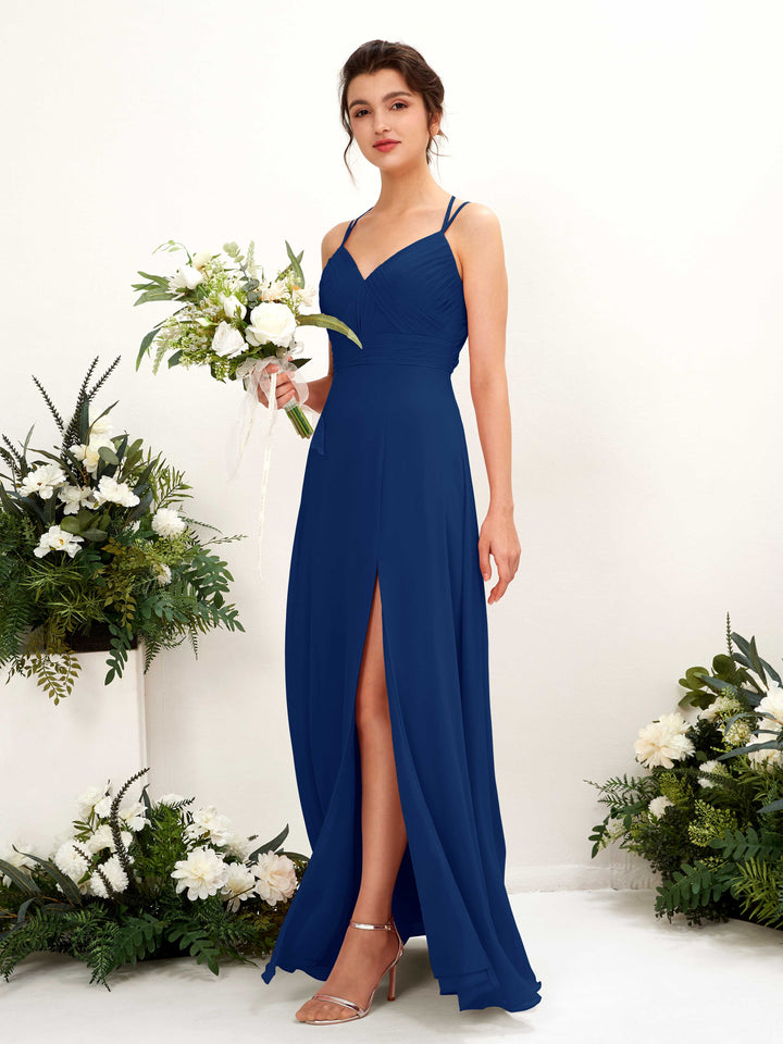 Royal Blue Bridesmaid Dresses Bridesmaid Dress A-line Chiffon Spaghetti-straps Full Length Sleeveless Wedding Party Dress (81225437)