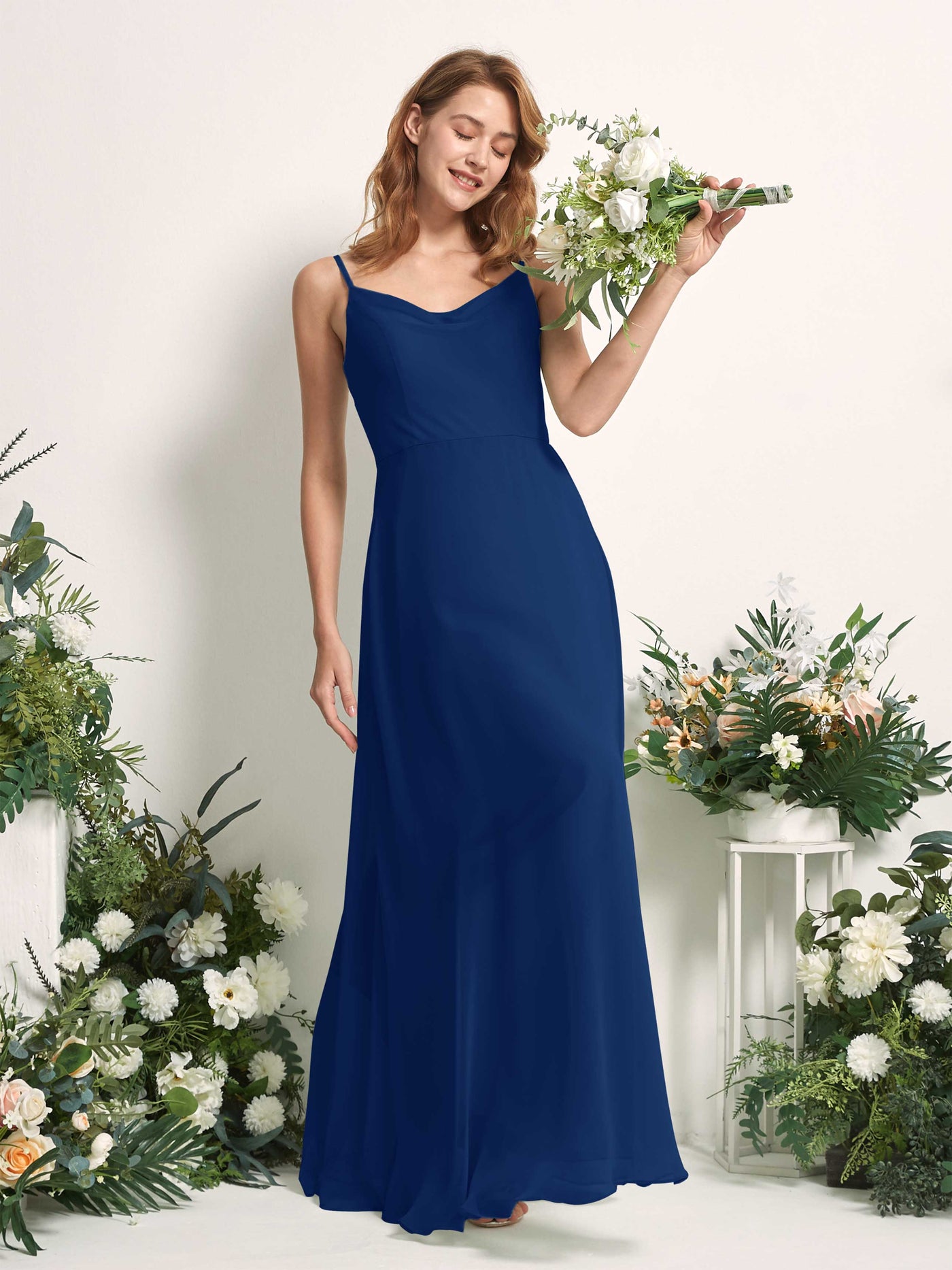 Bridesmaid Dress A-line Chiffon Spaghetti-straps Full Length Sleeveless Wedding Party Dress - Royal Blue (81227237)#color_royal-blue