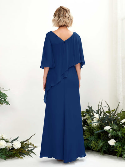 Carlyna Violaine A-Line Royal Blue Bridesmaid Dress Maxi Three Quarter Sleeve V-Neck Dress Back View #color_royal-blue
