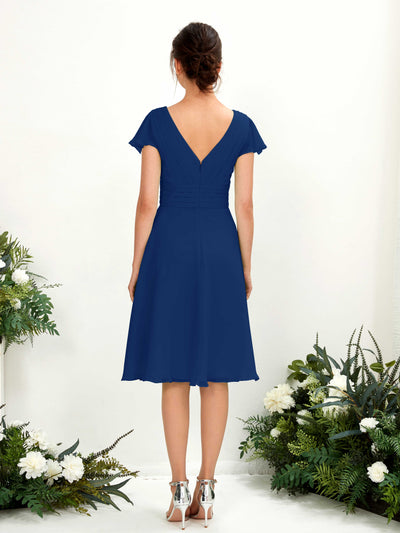 Carlyna Betty A-Line Royal Blue Bridesmaid Dress Knee-Length Short Sleeve V-Neck Dress Back View #color_royal-blue