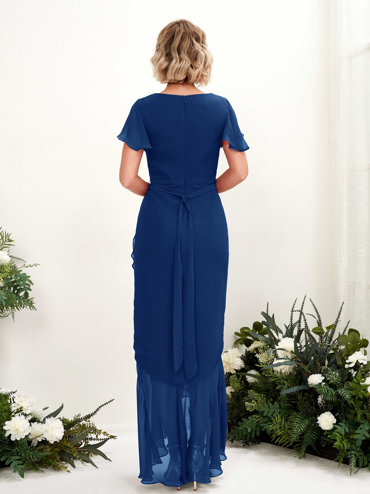 V-neck Short Sleeves Chiffon Bridesmaid Dress - Royal Blue (81226237)#color_royal-blue