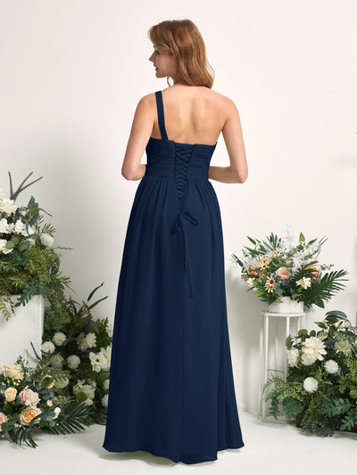 Carlyna Pandora A-Line Navy Bridesmaid Dress Maxi Sleeveless One Shoulder Dress Back View #color_navy