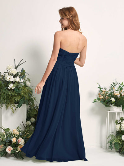 Carlyna Elma A-Line Navy Bridesmaid Dress Maxi Sleeveless Sweetheart Dress Back View #color_navy