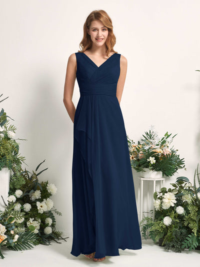 Carlyna Mollie A-Line Navy Bridesmaid Dress Maxi Sleeveless V-Neck Dress Side View 2 #color_navy