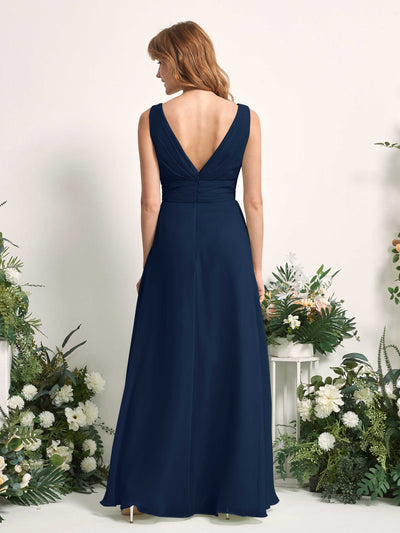 Carlyna Mollie A-Line Navy Bridesmaid Dress Maxi Sleeveless V-Neck Dress Back View #color_navy