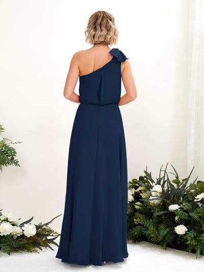 Carlyna Laurel A-Line Navy Bridesmaid Dress Maxi Sleeveless One Shoulder Dress Back View #color_navy