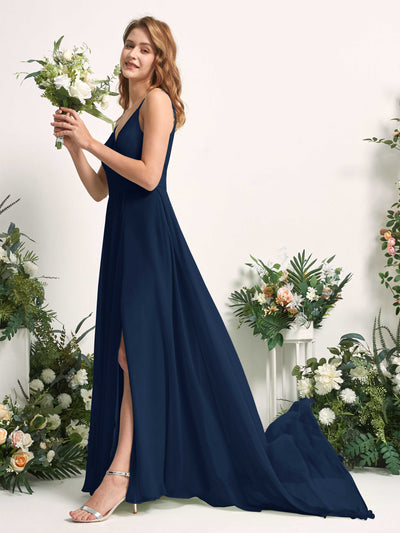 Carlyna Marcia A-Line Navy Bridesmaid Dress Maxi Sleeveless V-Neck Dress Side View 2 #color_navy