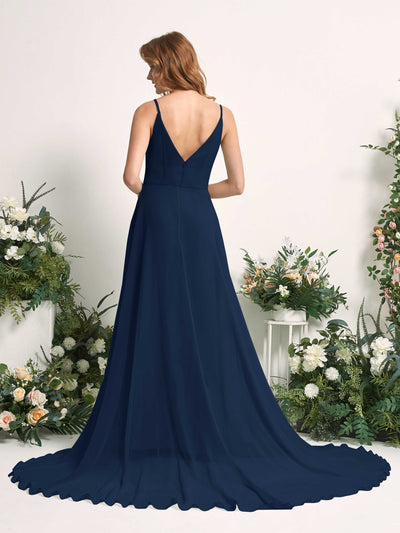 Carlyna Marcia A-Line Navy Bridesmaid Dress Maxi Sleeveless V-Neck Dress Back View #color_navy