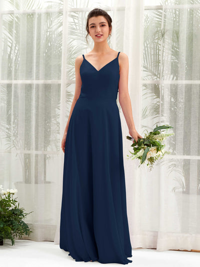 Carlyna Elsa A-Line Navy Bridesmaid Dress Maxi Sleeveless V-Neck Dress Front View #color_navy