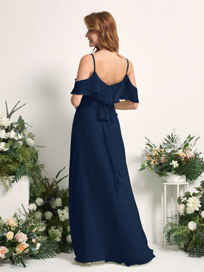 Carlyna Yvette A-Line Navy Bridesmaid Dress Maxi Sleeveless V-Neck Dress Back View #color_navy