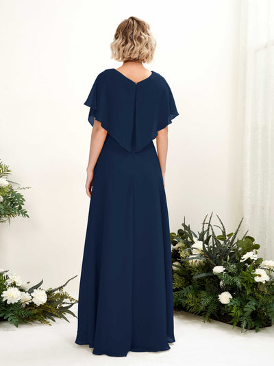 Carlyna Soleil A-Line Navy Bridesmaid Dress Maxi Short Sleeve V-Neck Dress Back View #color_navy